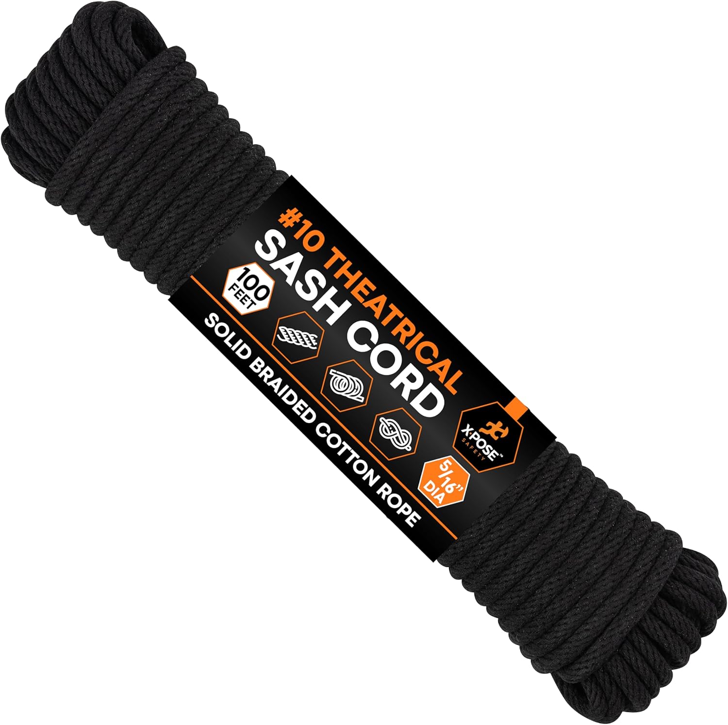 Durable Black Sash Cord 5/16″ x 100ft – Low Stretch Utility Rope Durable Black Sash Cord 5/16″ x 100ft – Low Stretch Utility Rope