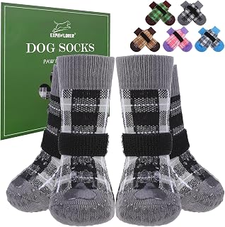 EXPAWLORER Dog Socks to Prevent Licking Paws, 4 Pcs Double Sided Anti Slip Dog Socks with Grippers, Dog Shoes Grips for Hardwood Floors, Dog Booties for Small Medium Large Senior Dogs, Black M