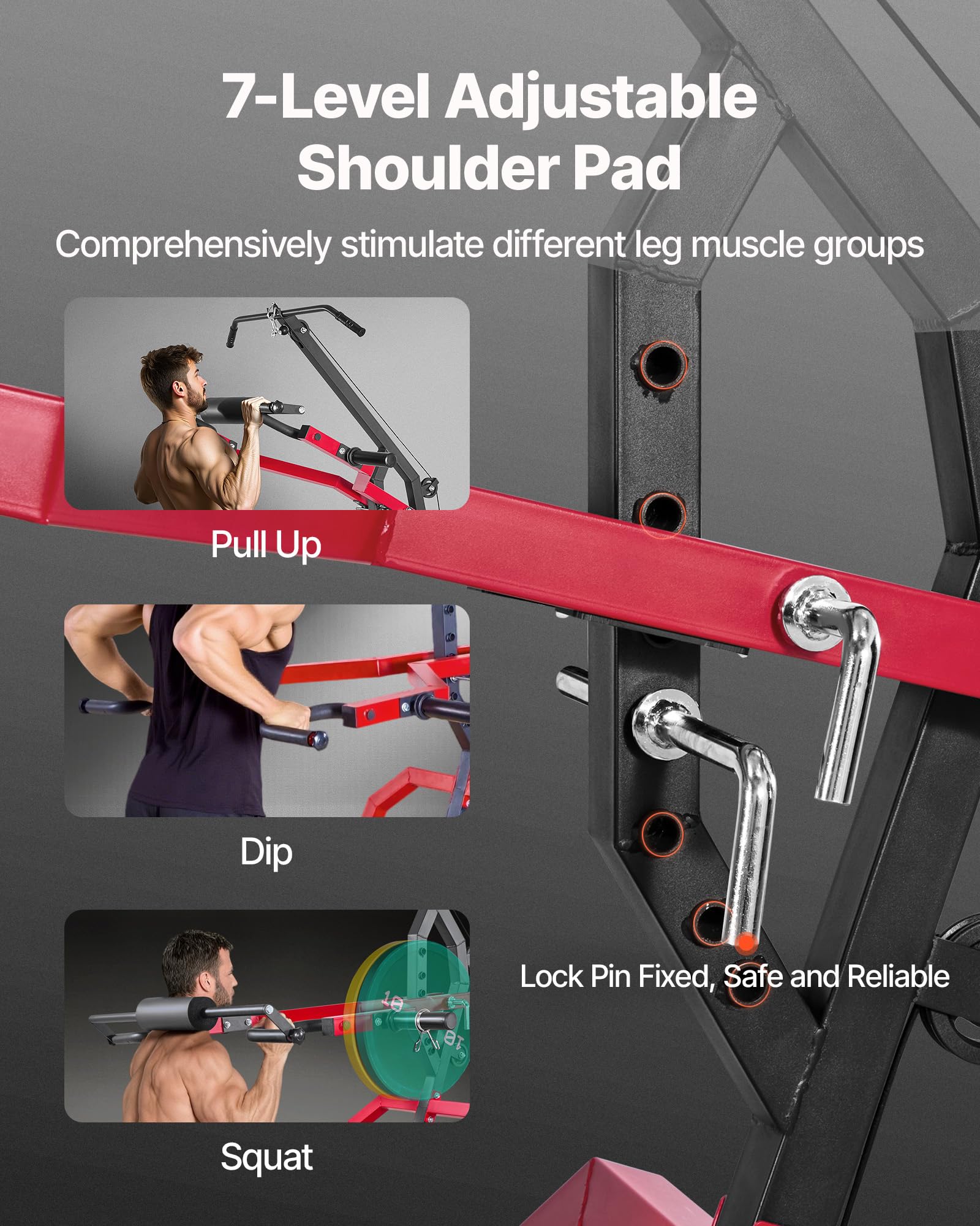 VEVOR Équipement de Gym à Domicile pour Squats, Station de Musculation à Levier avec Système LAT et Tirage Poulie Basse à Ratio 2:1, pour Flexions des Biceps, Entraînement pour Tout Le Corps