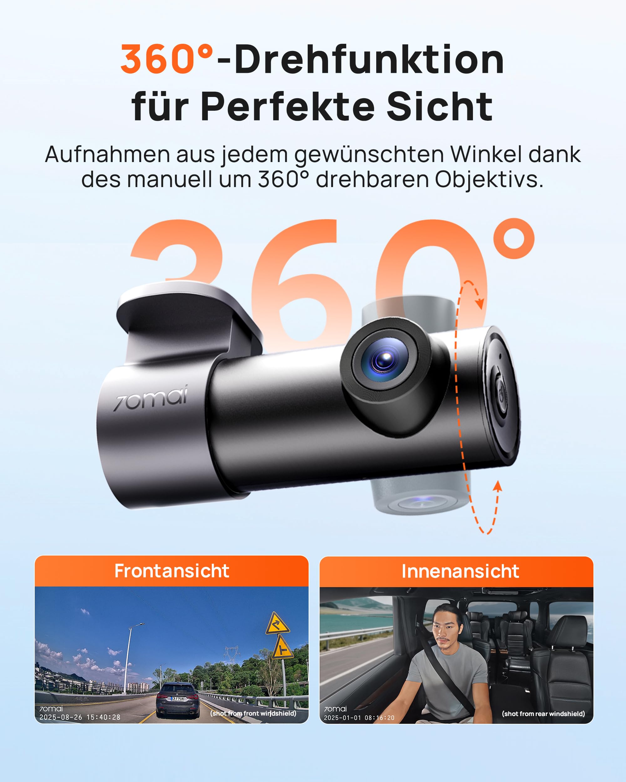 70mai M310 Plus 3K Mini Dash Cam für Autos, 1620P WDR WiFi Autokamera | Super Nachtsicht, 24-Stunden Parküberwachung mit App-Steuerung, Schleifenaufzeichnung Kollisionserkennung, Max. 256 GB