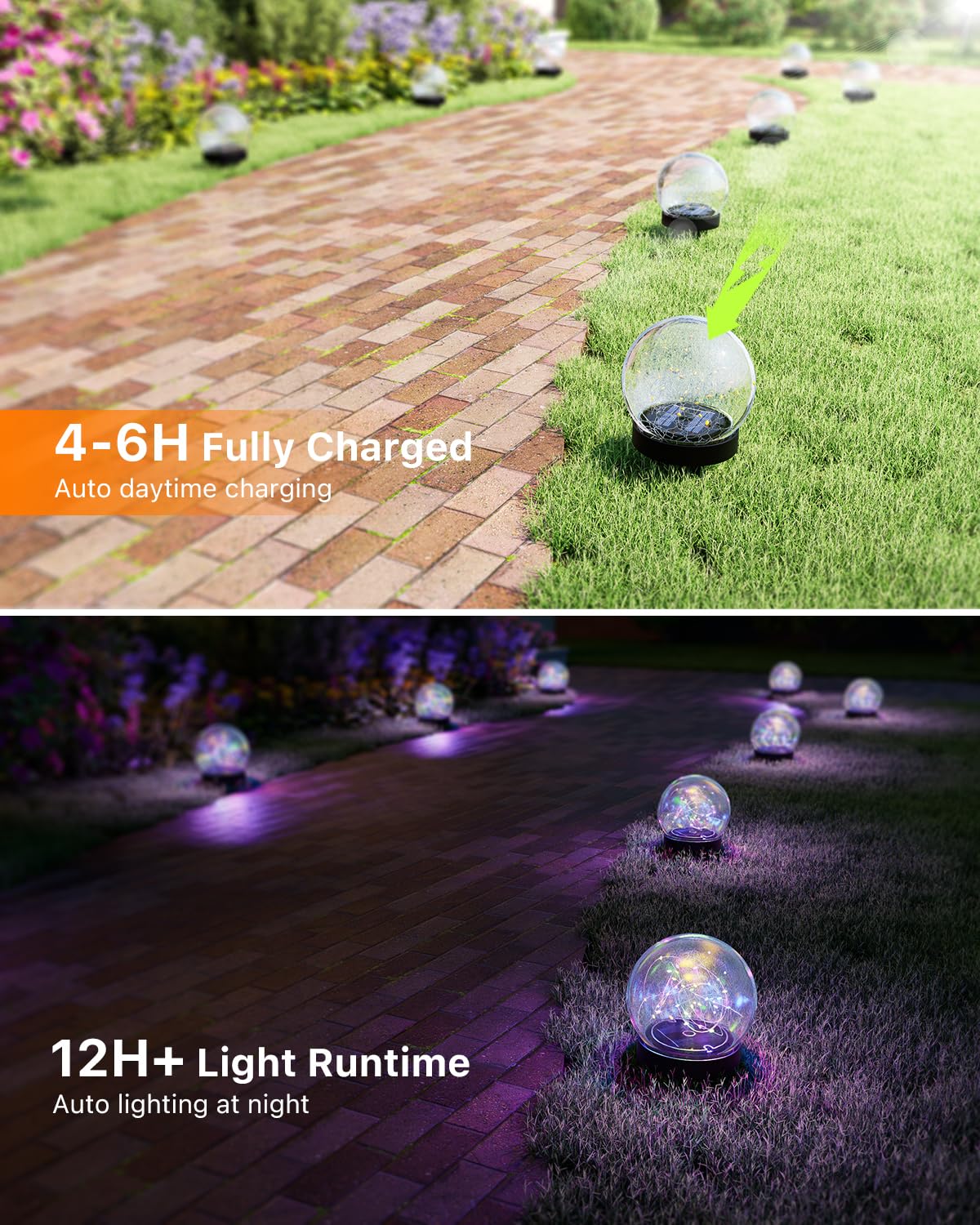 Mehrfarbige solarbetriebene rissige Glaskugel-Lichter für den Außenbereich, wasserdicht, LED-RGB-Ambientekugeln, Lampen für den Außenbereich, Garten, Terrasse, Tisch, Gehweg, Treppen, Rasen