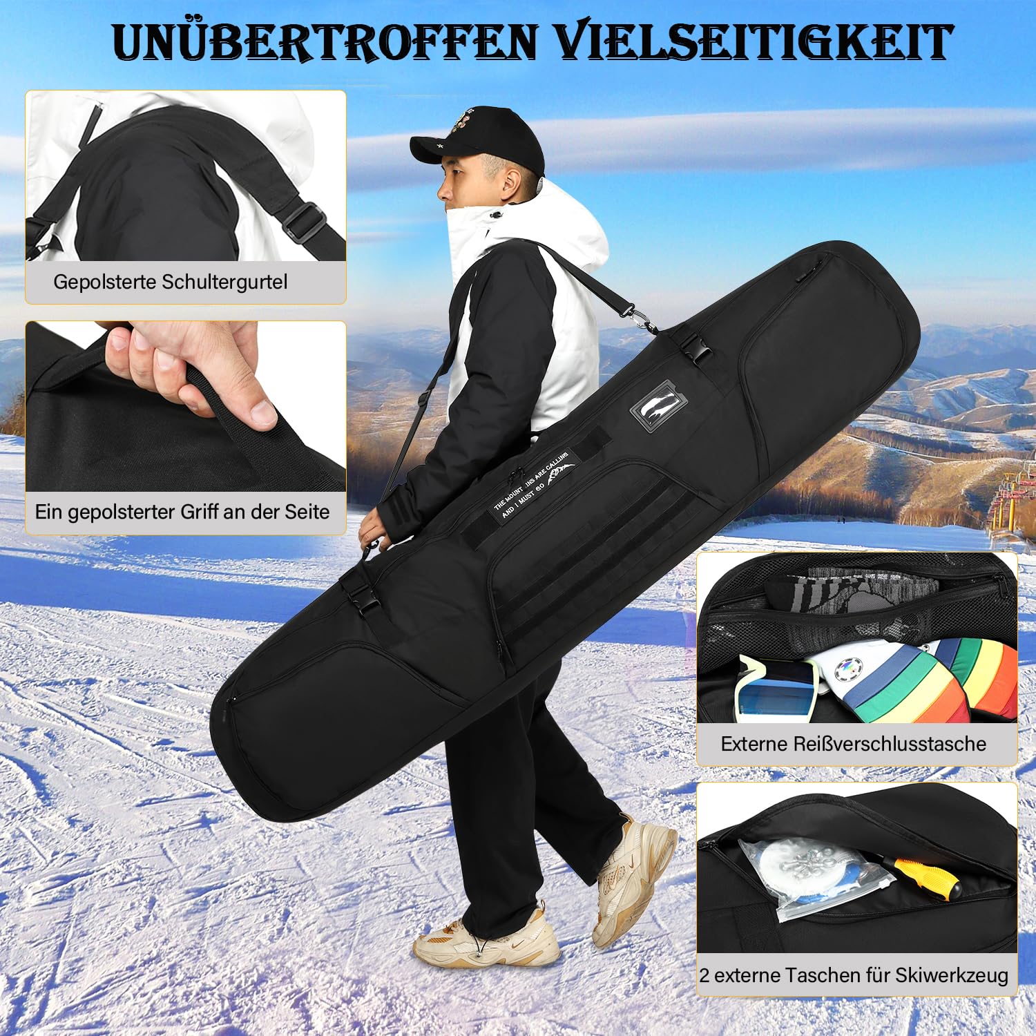 Borsa da Viaggio per Snowboard, 165 cm, Nero