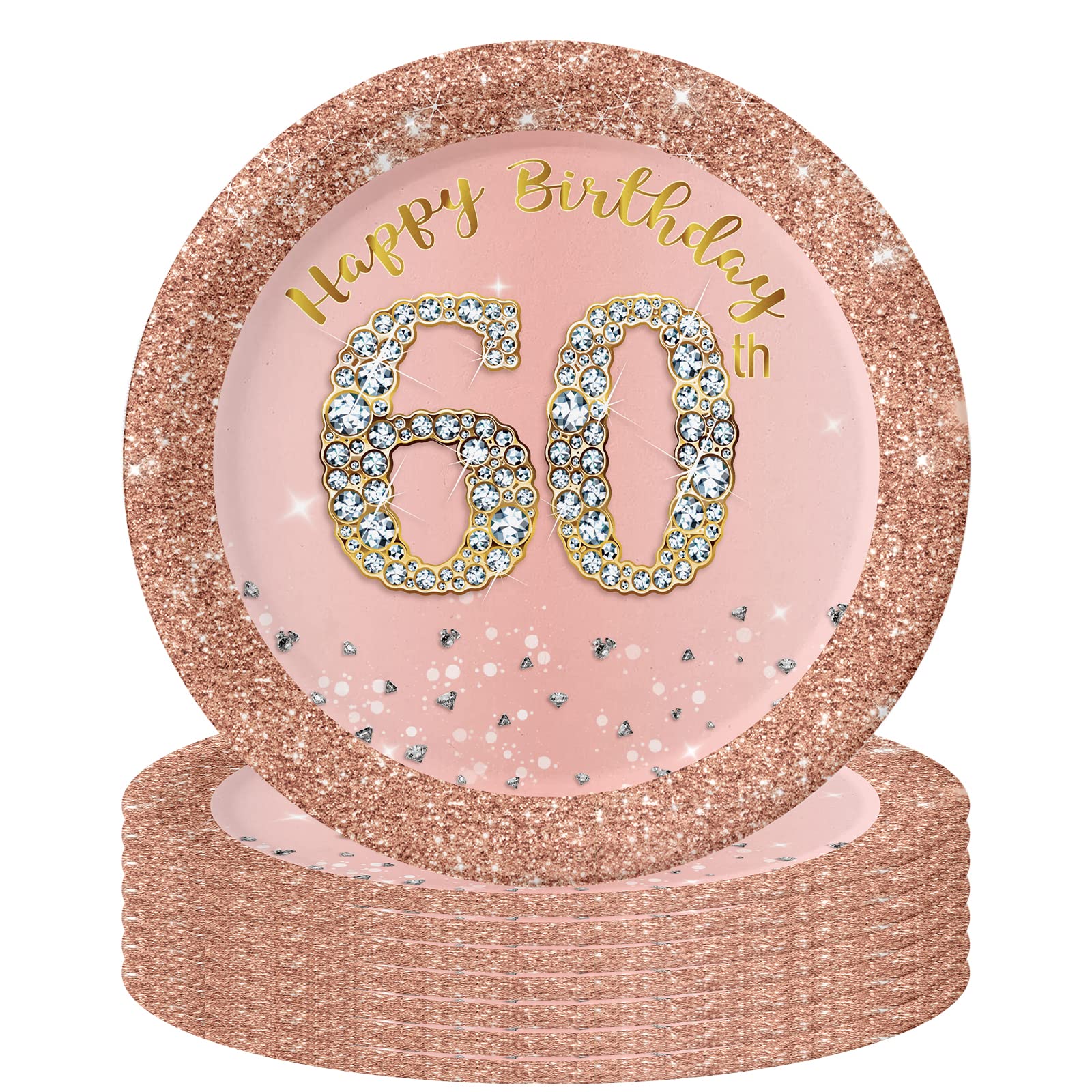 16Pcs 60th Birthday Rose Gold Paper Plates 7 inch,60th Rose Gold Woman — free download