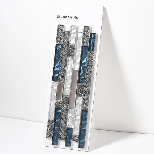 Elephantile Tableros de muestra de azulejos de mosaico de vidrio azul verde azulado, tamaño 4 x 12 pulgadas, azulejos lineales de pared entrelazados