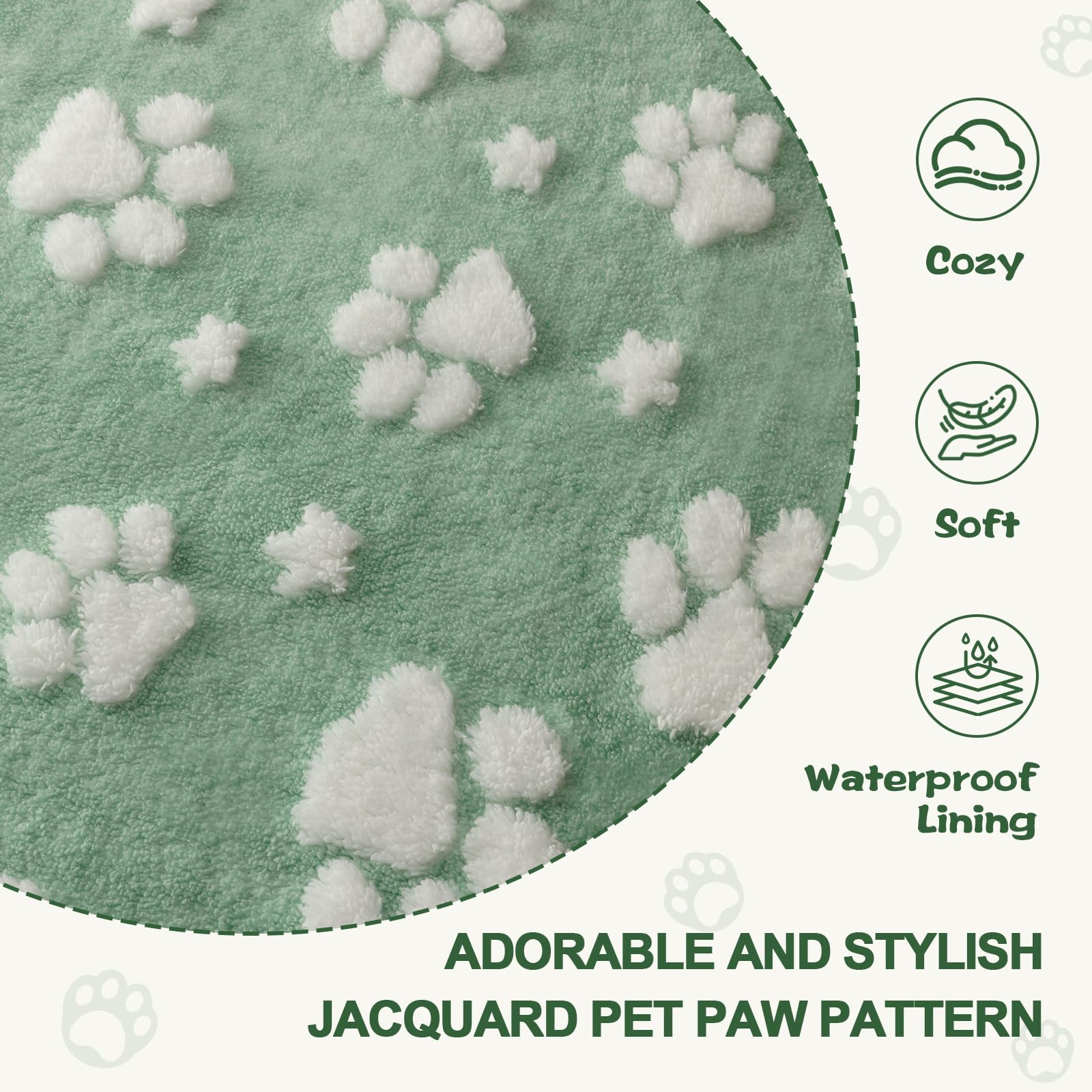 Yaning Waterproof Blanket for Dog Cat or Adult, Cute 3D Textured Paw Dog Blanket for Bed Couch Sofa, Soft Liquid Pee Proof Pet Furniture Protector, 60"x80", Green