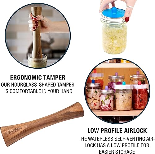 Miniatura 4 de Masontops Juego de herramientas de fermentación de tarro de masón de lujo, esenciales de boca regular, tapas de tubo de silicona, más pesos y