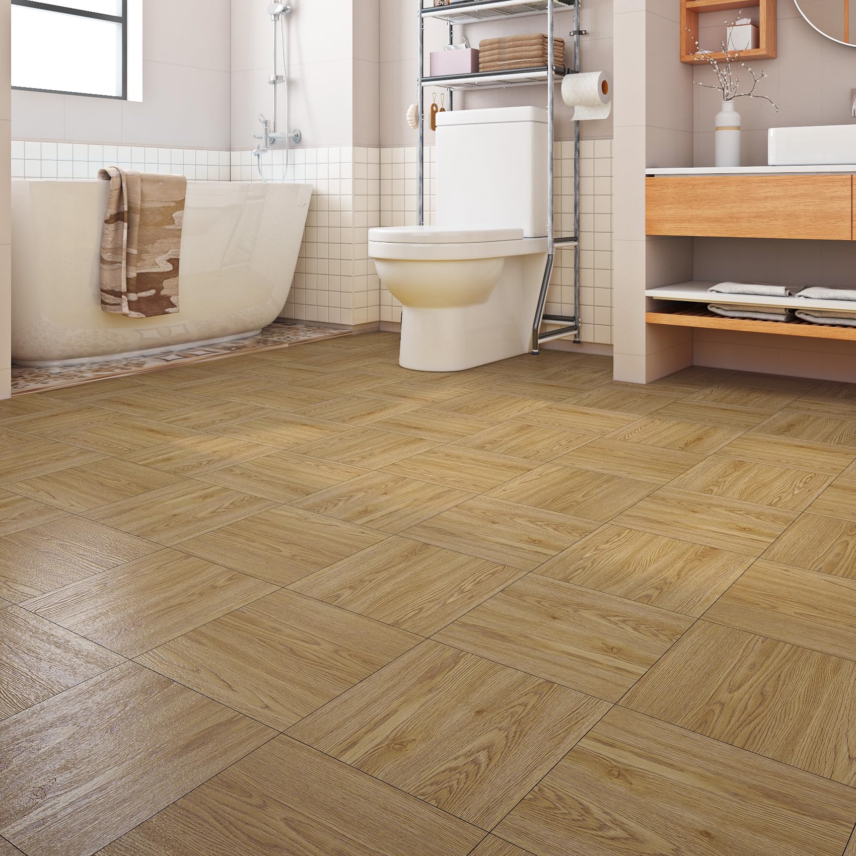 Livelynine Piastrelle Adesive Pavimento Legno Rovere Pavimento Adesivo Bagno Cucina Piastrelle Adesive Pavimento Parquet 30x30CM 32-Piastrelle Linoleum Adesivo per Pavimento Camera da Letto Soggiorno