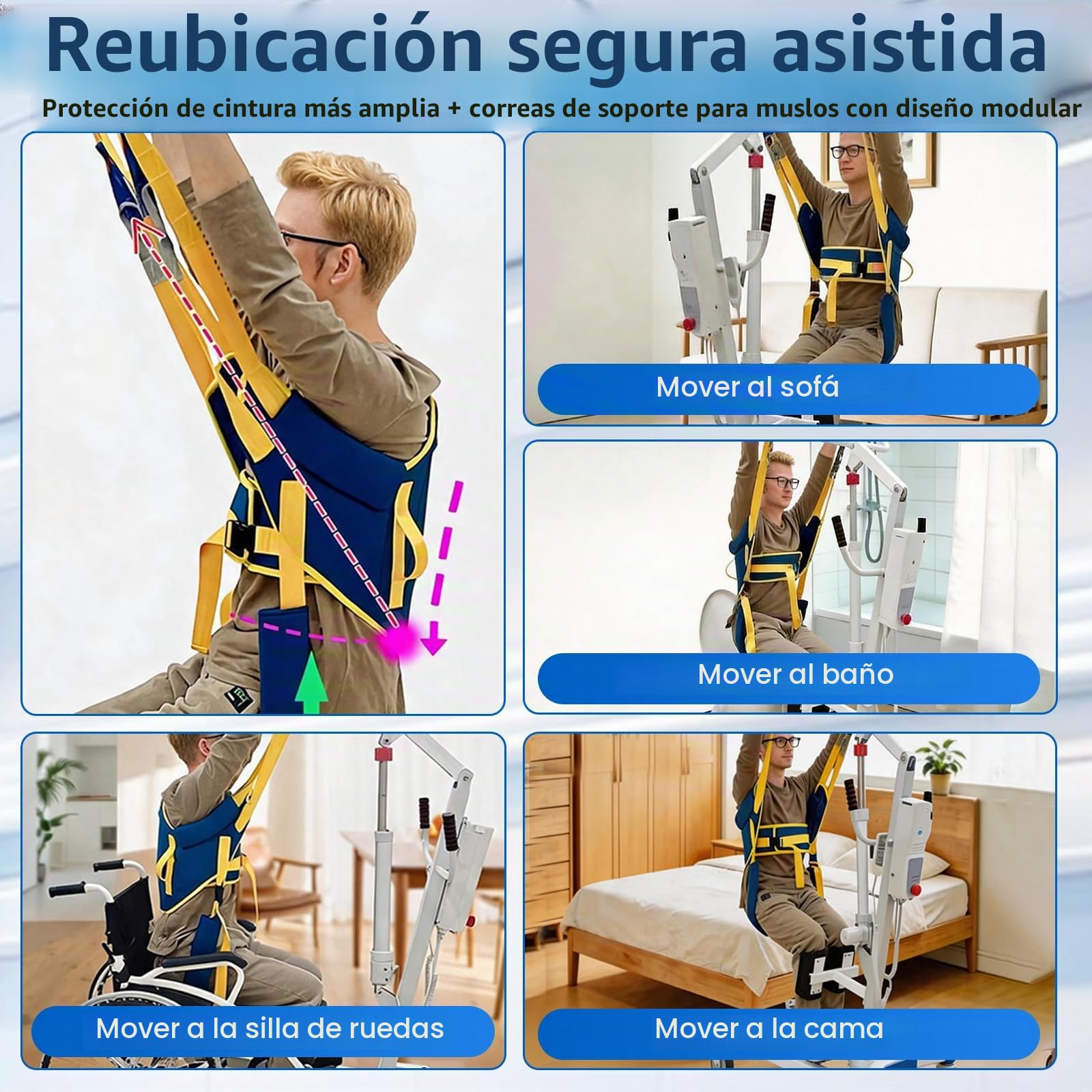 Arnés de Elevación y Asistencia para Ponerse de Pie, Arnés de Transferencia de Sentado a de Pie con Acolchado y Soporte Lumbar, Funciona con la Mayoría de los Equipos de Ayuda a la Movilidad