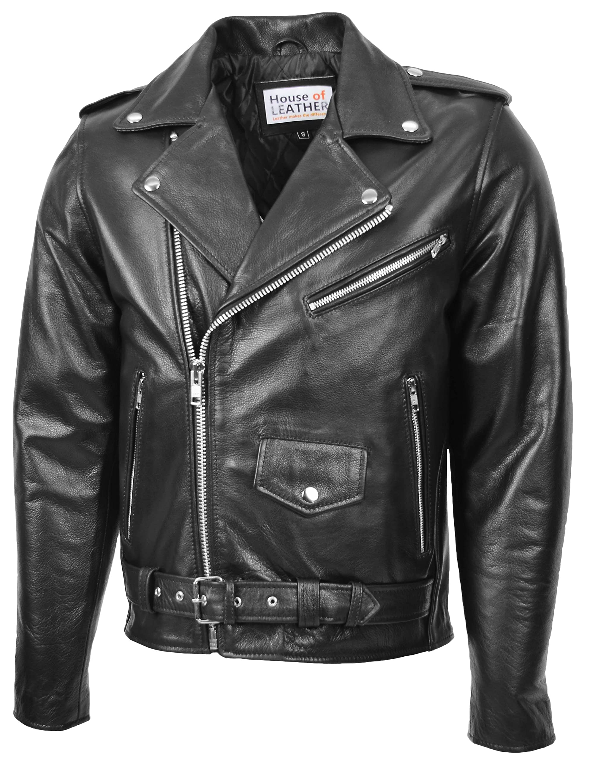 Kyle - Chaqueta de piel para hombre, con cremallera cruzada, estilo Brando