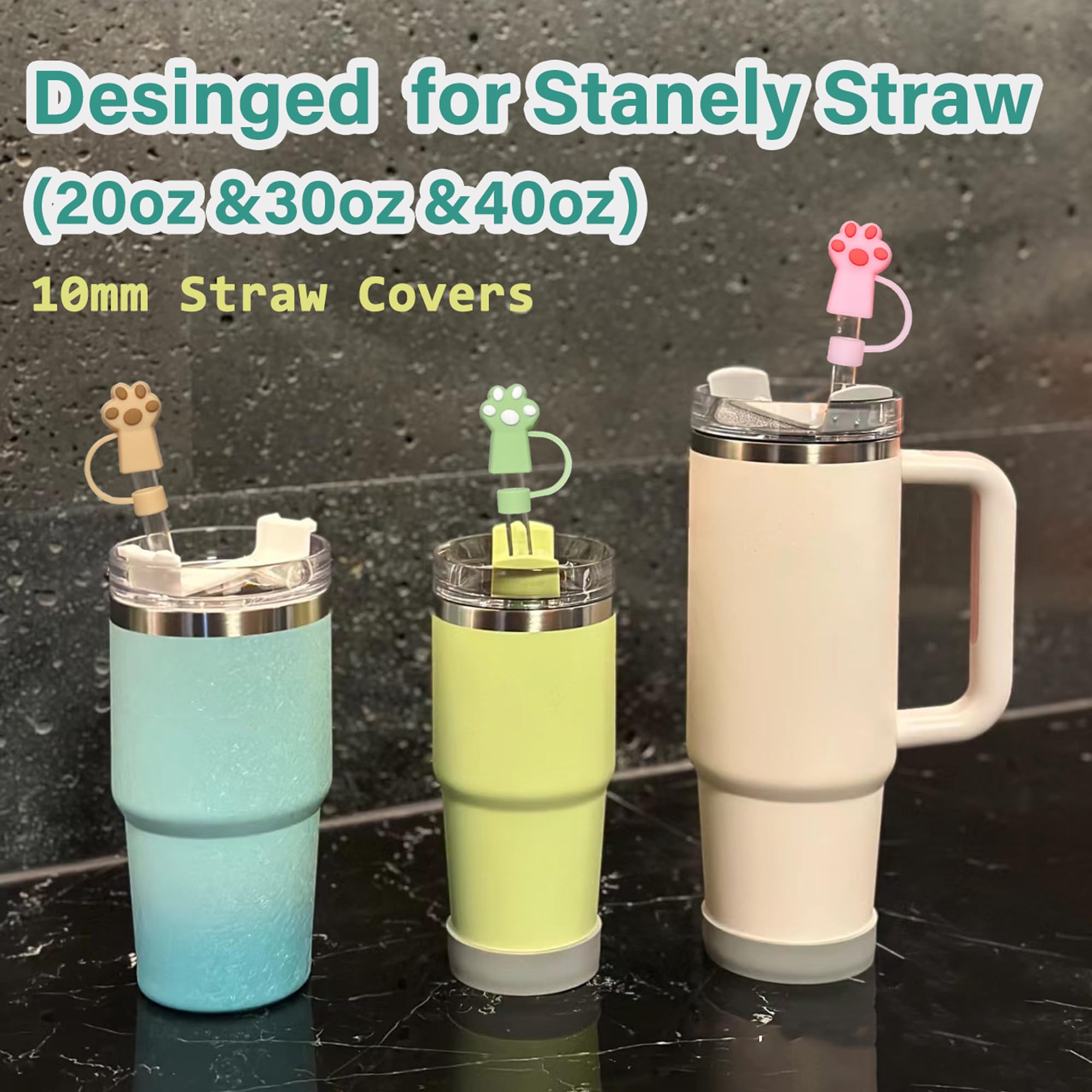 6PCS Straw Cover Cap for Stanley Cup, 10mm Cat Straw Toppers Compatible with Stanley 30&40 Oz Tumbler - Stanley Cups Accessories.