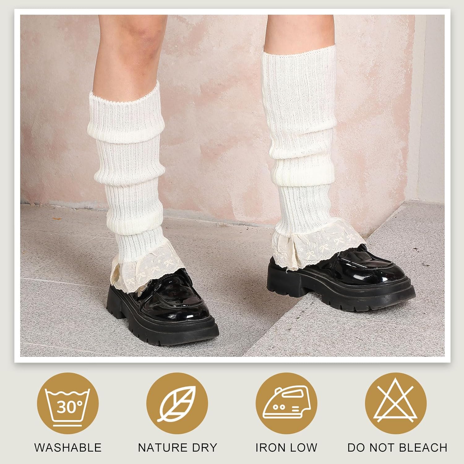 Coume Women Lace Leg Warmers Y2k Kawaii Lolita Leg Cover Warmer Knit Harajuku Japanese Flared Socks Cute Worn up or Down(White) - Image 5