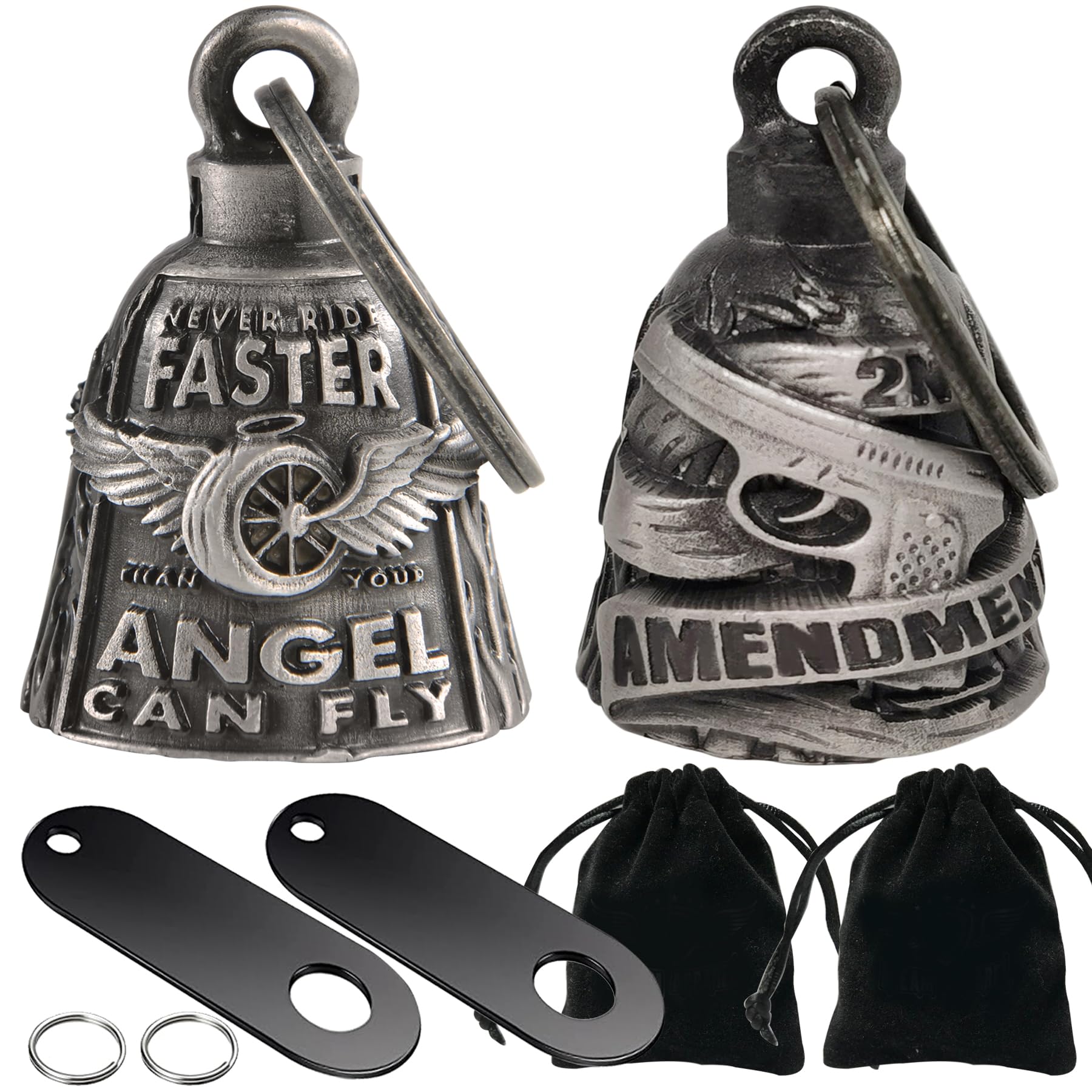 Dream Apparel 2 Pack Motorcycle Bells Guardian Angel for Biker Rider Men Women Ride Riding with Hangers, Drive Away Gremlins