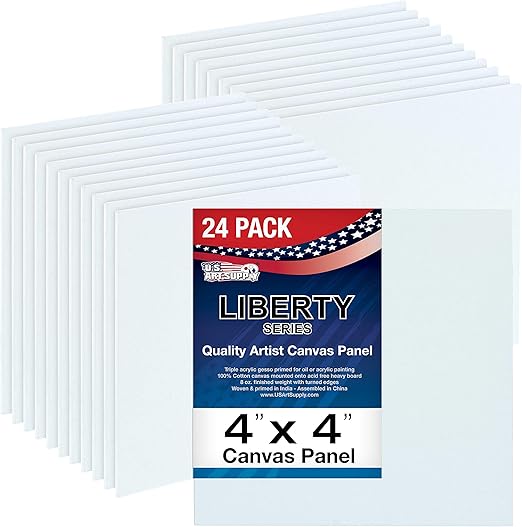 US Art Supply 4 X 4 inch Professional Artist Quality Acid Free Canvas Panel Boards 24-Pack (1 Full Case of 24 Single Canvas Panel Boards)