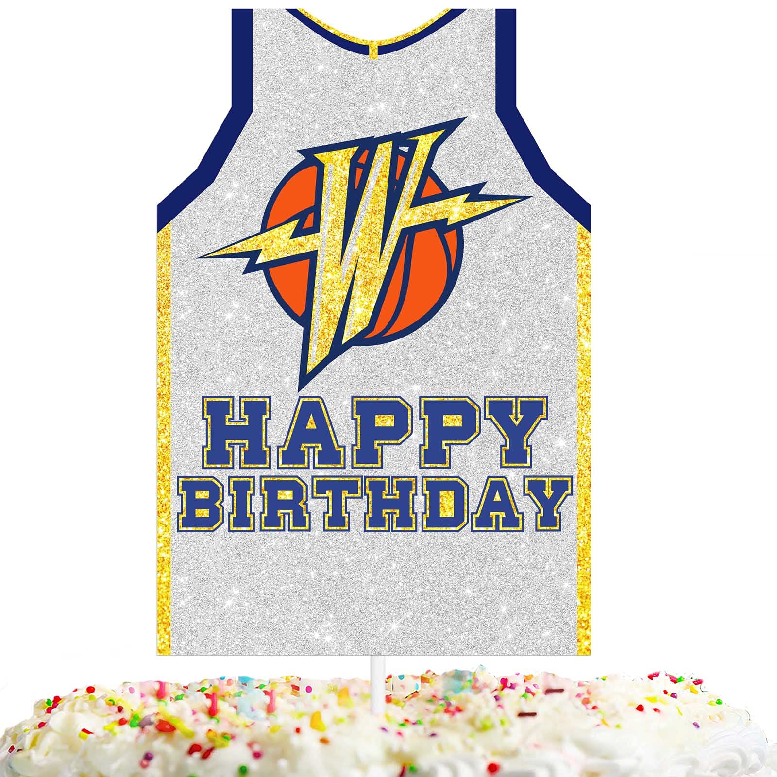 Buy Happy Birthday Cake Topper Jersey White Glitter Basketball Game