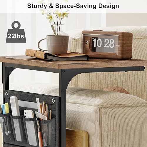 Miniatura 4 de Fixwal Mesa auxiliar en forma de C, mesa auxiliar de altura ajustable para sofá, mesa de sofá pequeña, bandeja de TV con bolsa de almacenamiento