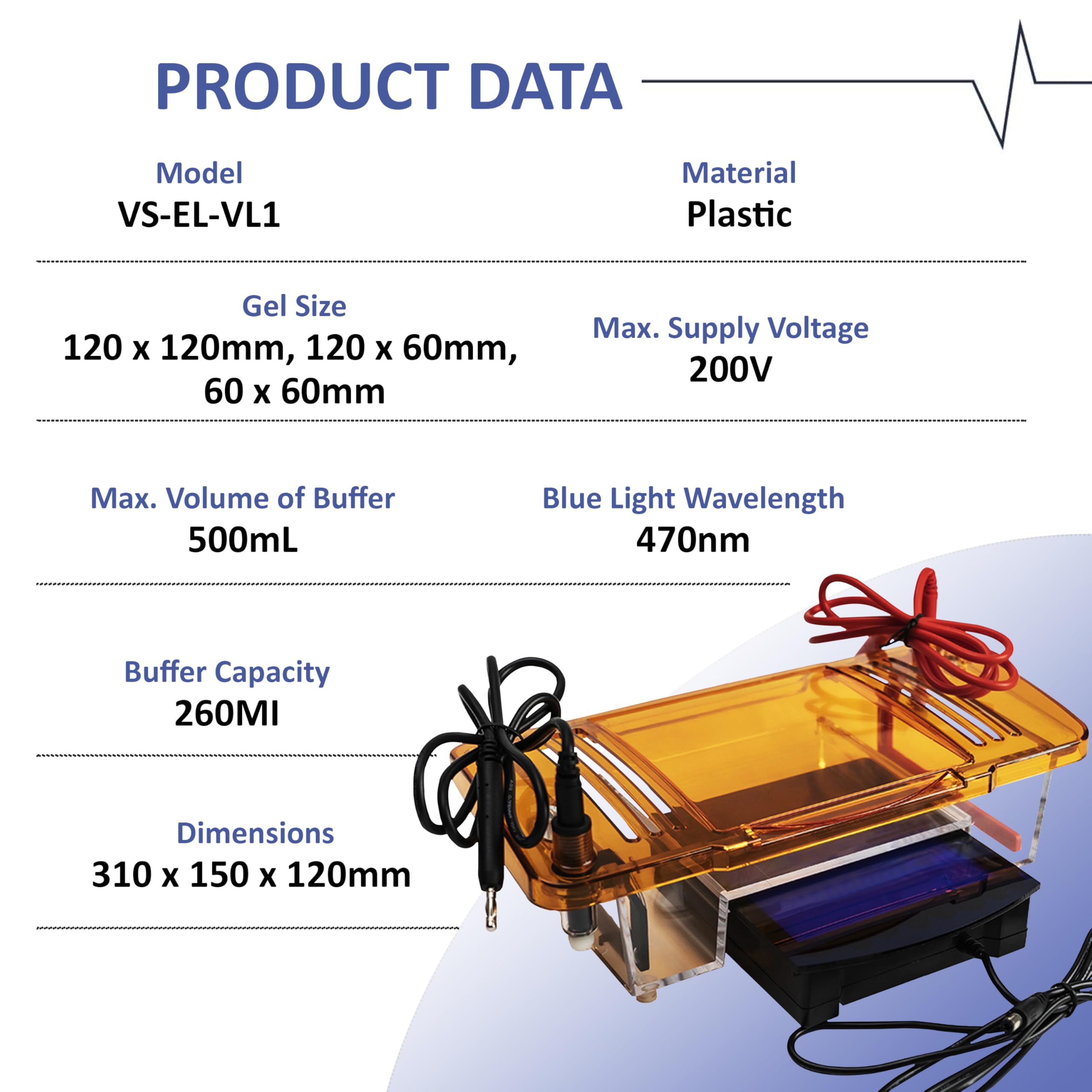 Vision Scientific VS-EL-VL1 Integrated Horizontal Electrophoresis System, Electrophoresis Tank & Blue Light Transilluminator, Electrophoresis Power Apparatus for Biology Lab