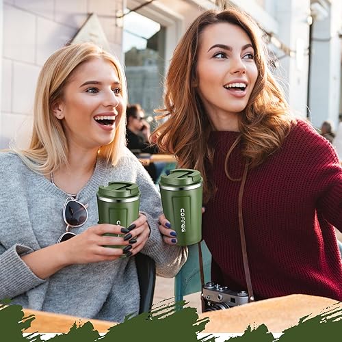 Miniatura 6 de 4 tazas de café de viaje aisladas de 13 onzas con tapa a prueba de fugas, taza de café de acero inoxidable, vaso portátil reutilizable para mantener