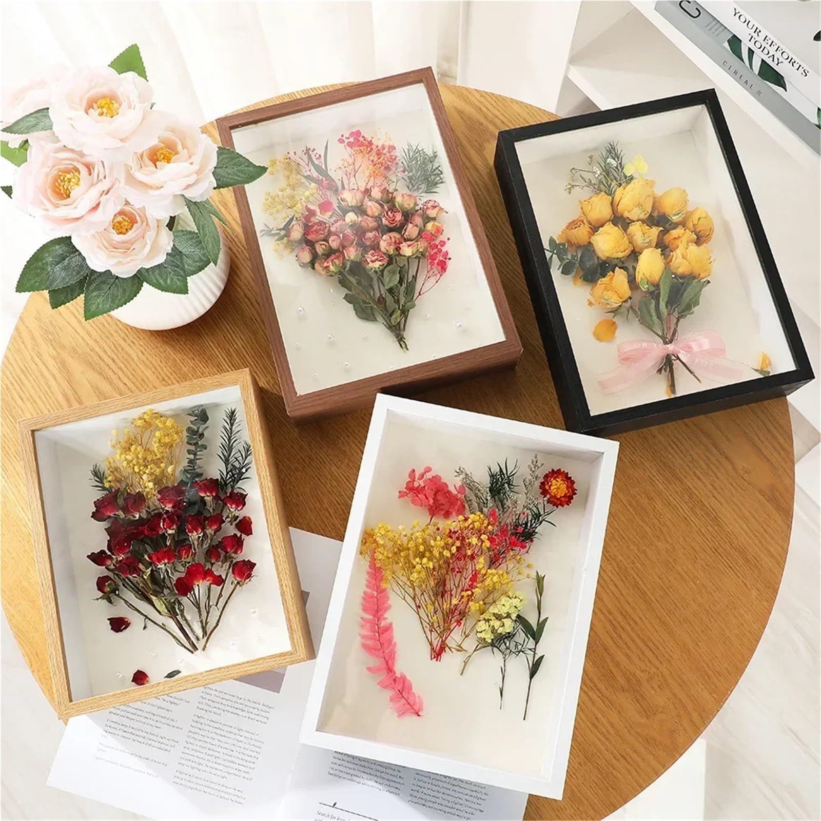 3D Hohler Bilderrahmen Rose Probenrahmen DIY Home Dekorative Wandbehang Display Rahmen Shadow Box Home Decor für Blumen(Brown,20.3x25.4x5cm 10Inch)