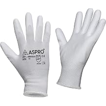 ASPRO 10 Pairs - Size XL10 - White Nylon PU coated work gloves for builders, gardeners, etc 10 pairs, X-LARGEsize 10