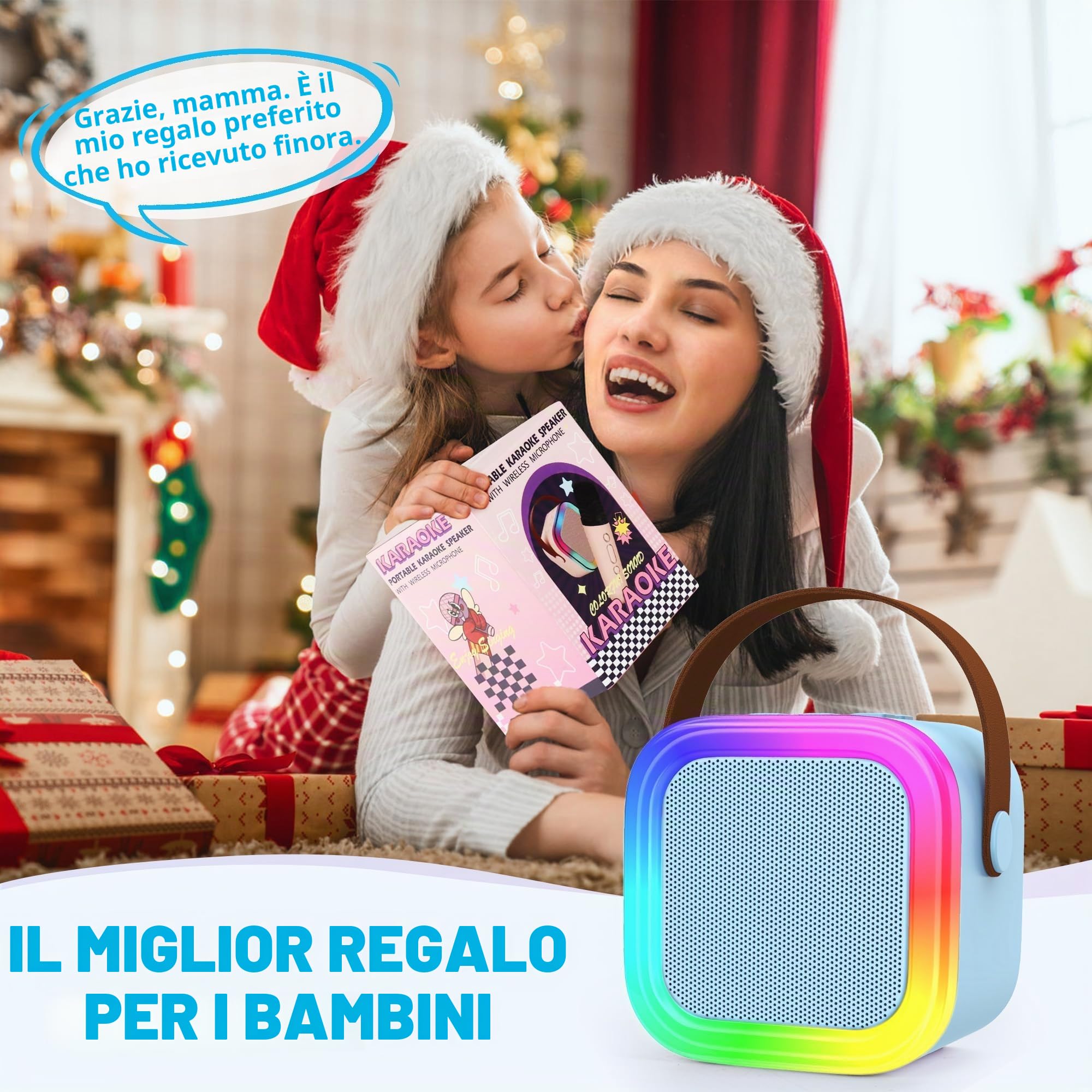 Mini macchina per karaoke per bambini e adulti, altoparlante Bluetooth portatile con 2 microfoni wireless, giocattoli regalo di compleanno per ragazze dai 4, 5, 6, 7, 8, 9, 10 + feste in