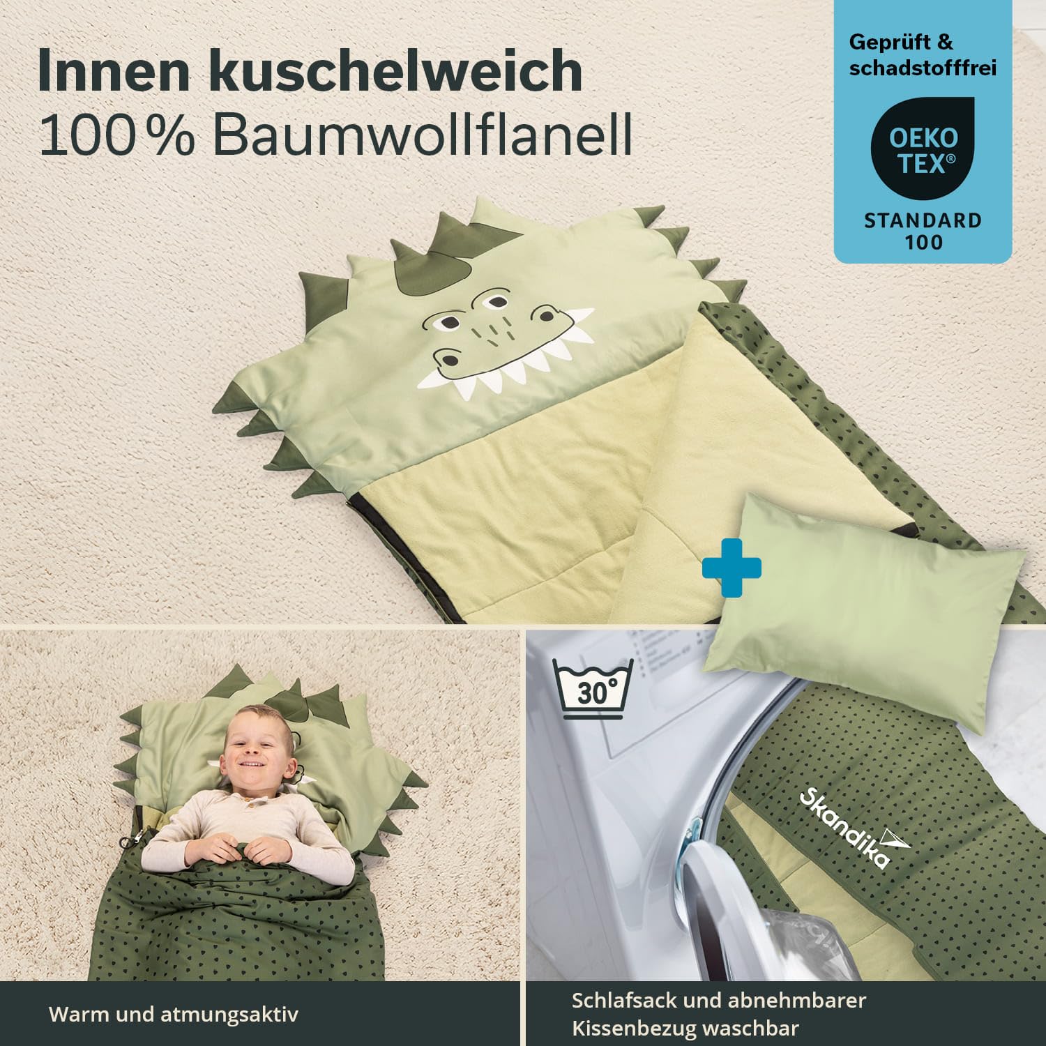 Skandika Saco de Dormir Infantil Soti | hasta 150 cm, de algodón, Lavable a máquina, Saco de Dormir para niños