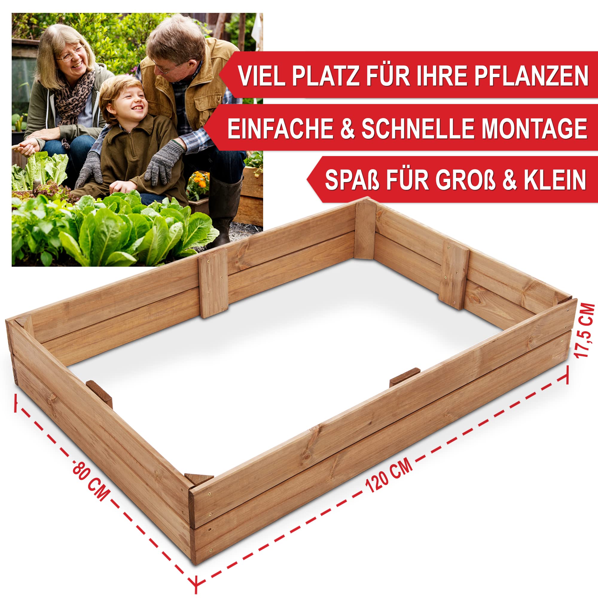 Onbest Premium Hochbeet - Pflanzbeet Holz mit Innenvlies – Garten Hochbeet – erweiterbar und stapelbar – witterungsbeständig – Blumenkasten für Terrasse Balkon – Pflanzkasten (1x Pflanzrahmen)
