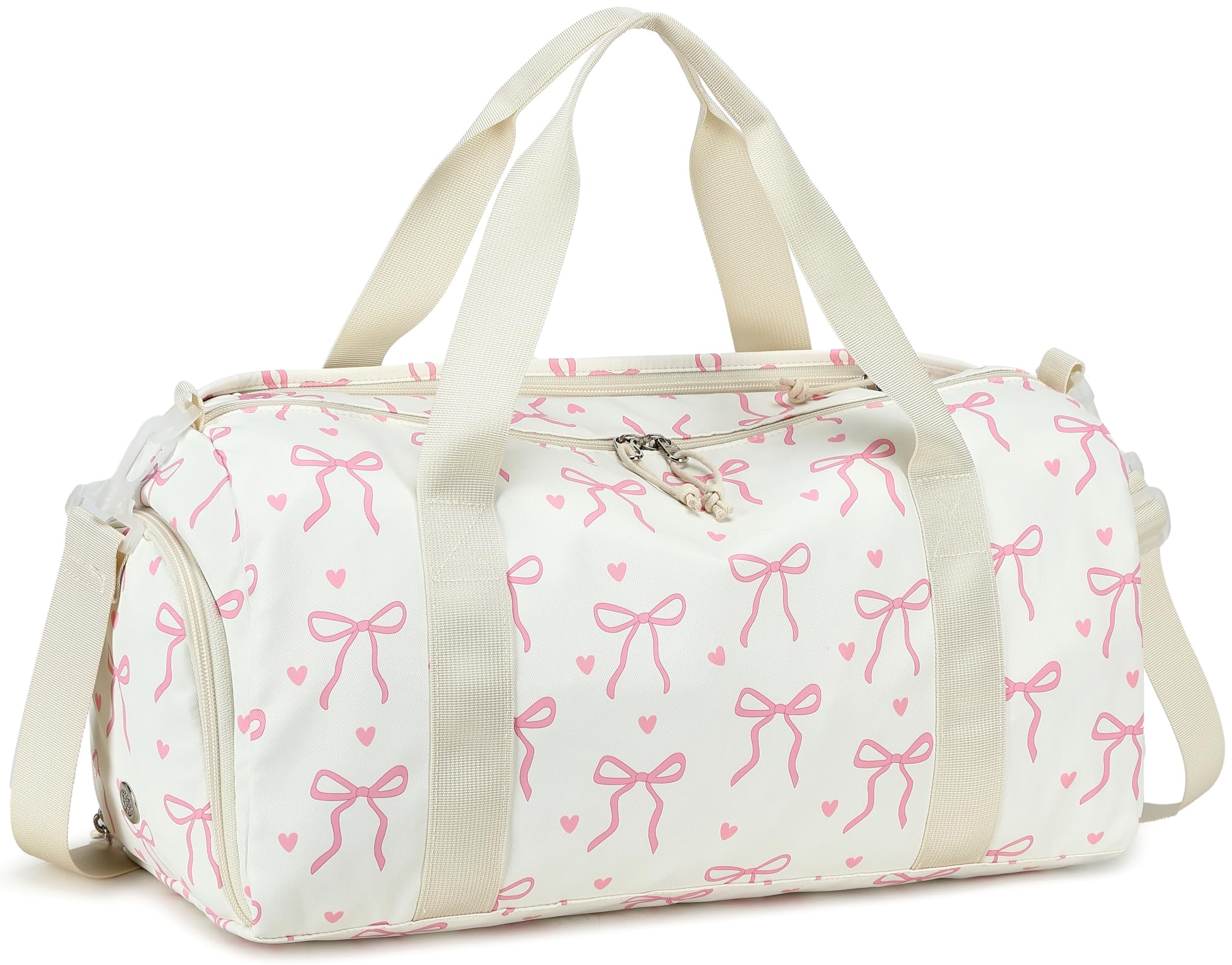 LOIDOU Sporttasche Reisetasche Frauen Mädchen Jungen Sporttasche mit großem Schuhfach Nassfach Sport Reisetasche Trainingstasche Schwimmtasche für Reise Gym Yoga (Beige - Rosa Herz+Bogen)