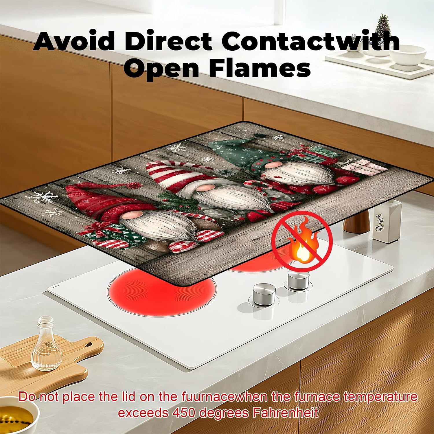 Heat-Resistant Stove Top Cover with Anti-Slip Rubber Coating – Electric Stove Protector, Scratch-Resistant, Expands Counter Space (Three Santa Clauses, 28.5"L x 20.5"W)