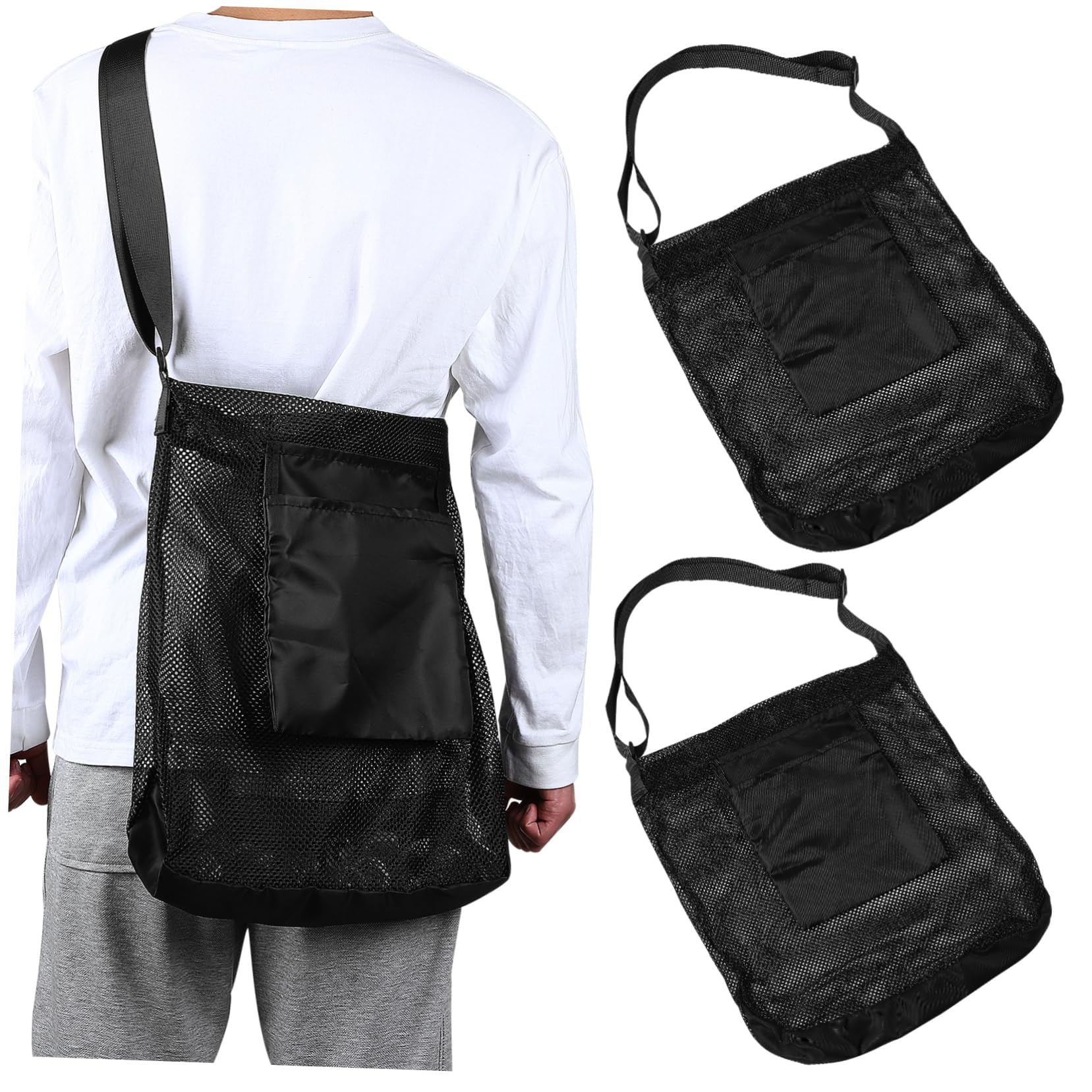 Bolsa de Forrajeo para Setas 2 Piezas de Poliéster Negro | Bandolera y Base Rígida, Malla Transpirable, Pensada para Recolección en Salidas al Bosque