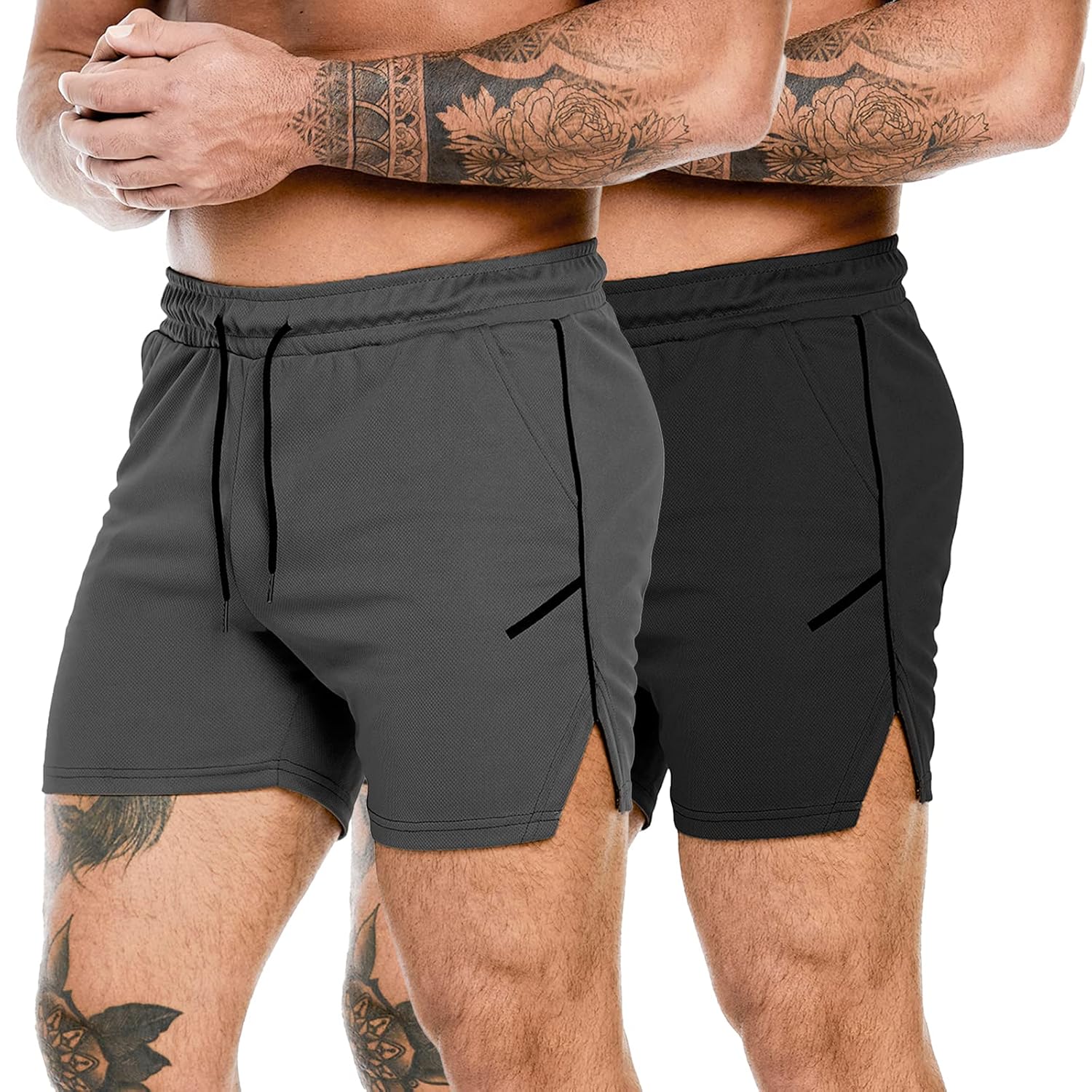 PIDOGYM Mens Workout Running Shorts 5 Inch Lightweight Mesh Gym Athletic Fitted Short Pants for Bodybuilding Training