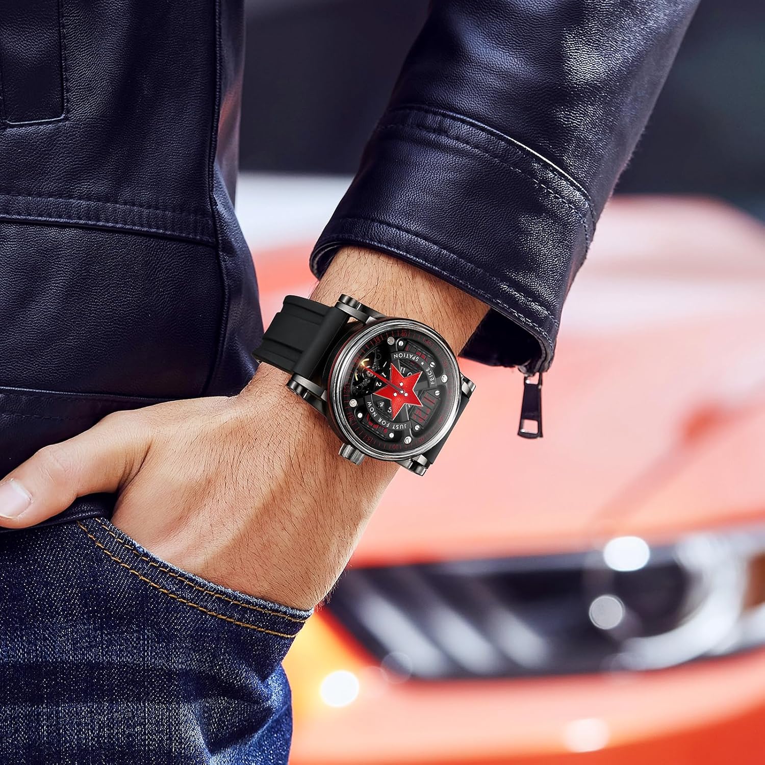 FEICE FM502 Watches for Men Automatic Mechanical Watch Skeleton Titanium Steel 50M Waterproof Mens Wristwatch Luminous Analog Watches No Battery Silicone Strap,Collector's Edition Watch.