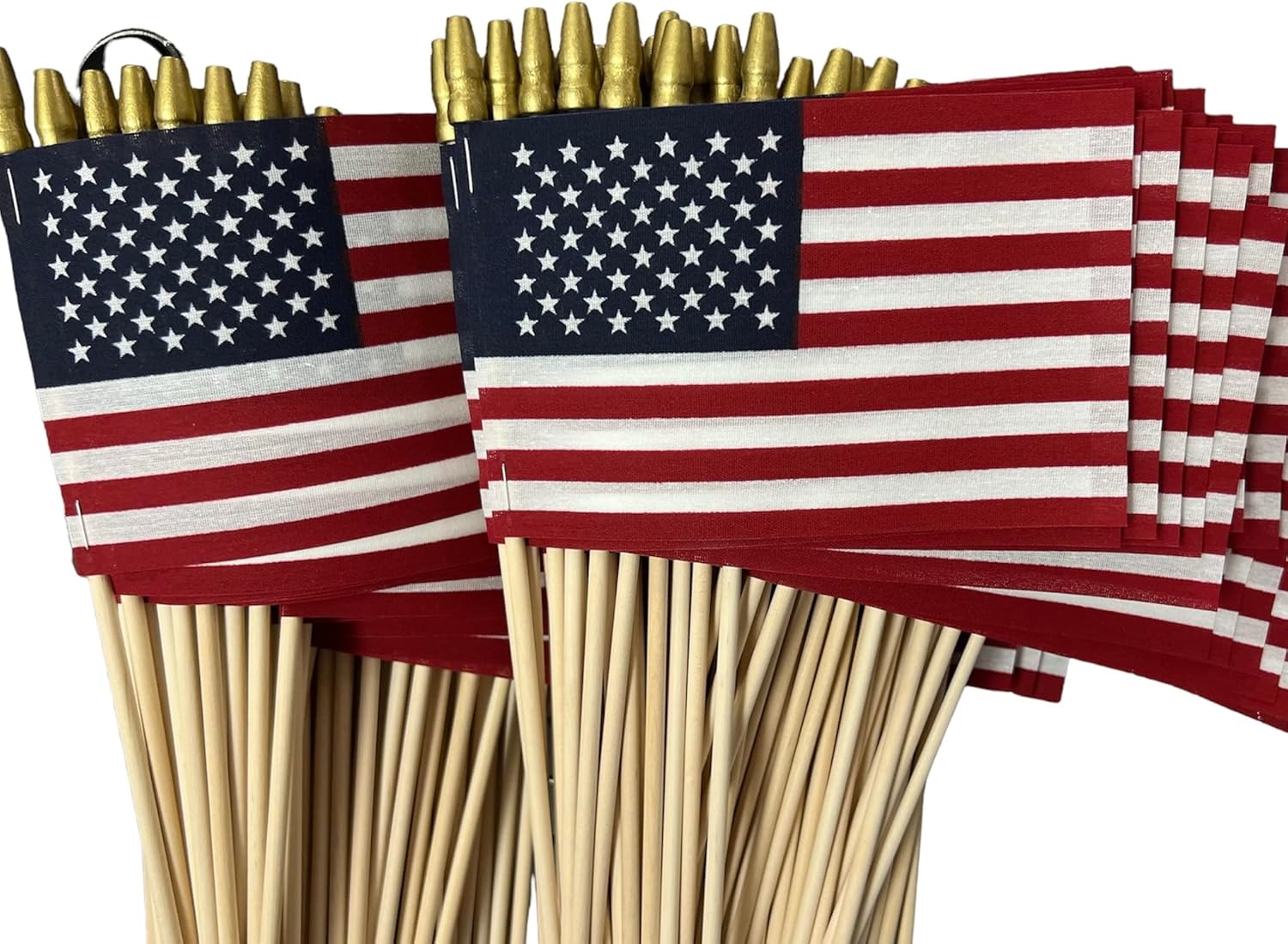 Windstrong Lot of -100-4x6 Inch US American Hand Held Stick Flags With Spear Tip Cotton Blend Made in USA