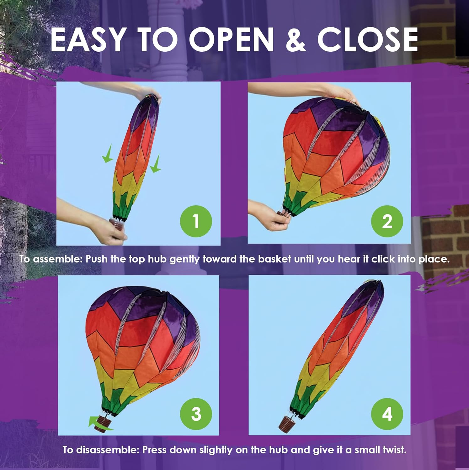 Premier Kites 18” Pop-Open Hot Air Balloon Chevron – Durable Oxford Fabric, Reinforced Fiberglass Frame, Easy Click-Lock Assembly, Heavy-Duty Non-Tangle Hub, Outdoor Wind Spinner Decoration