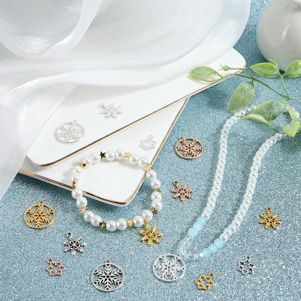 SUNNYCLUE 1 Box 120Pcs Christmas Snowflake Charms Bulk Winter Charm Alloy Gold Antique Silver Holiday Xmas New Year Mini Snow Flake Bead Charms for Jewellery Making Charms DIY Necklace Earrings - Image 4