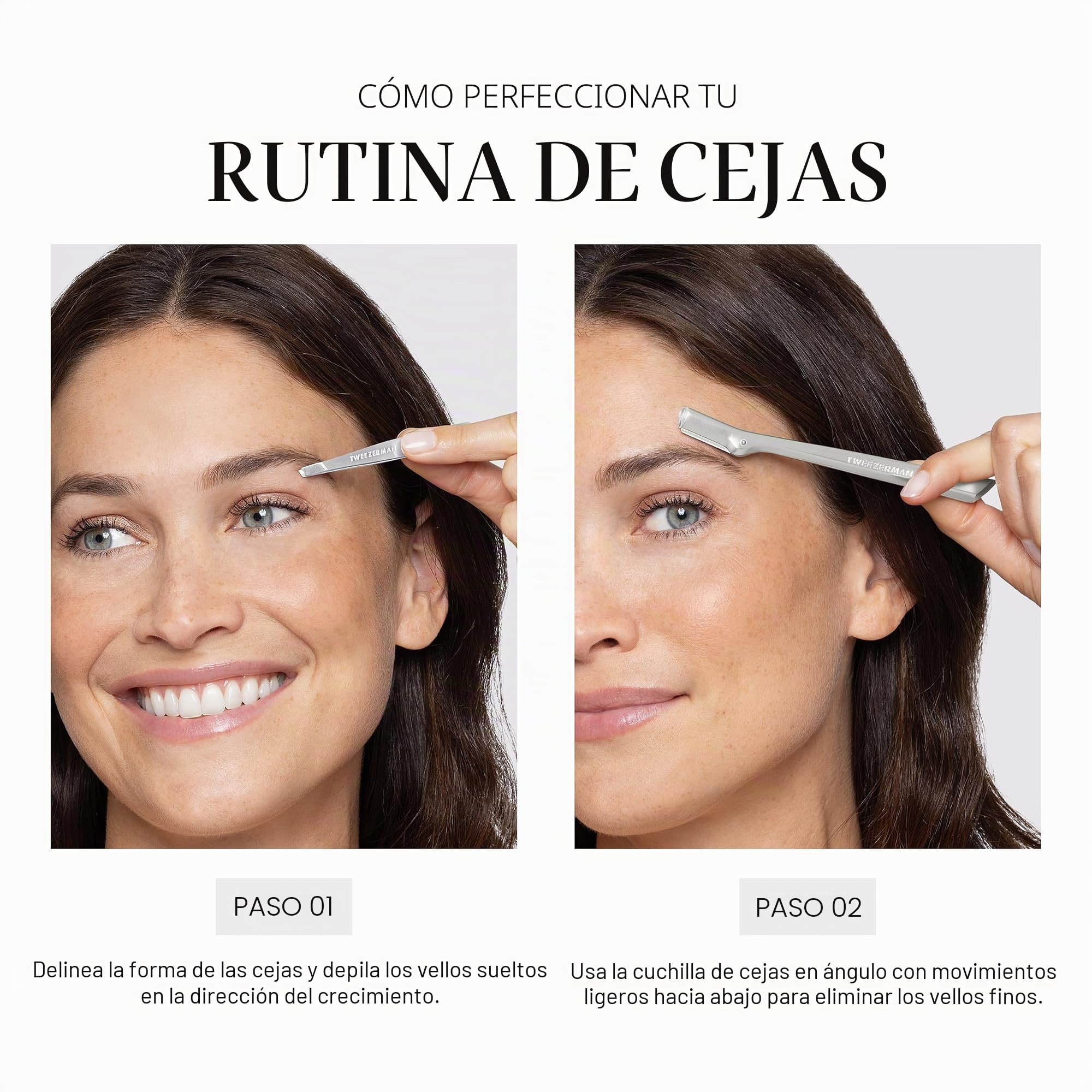 TWEEZERMAN Set de afeitadora de cejas con mini pinza inclinada (Mini Slant Tweezer & Brow Razor Set), plateado