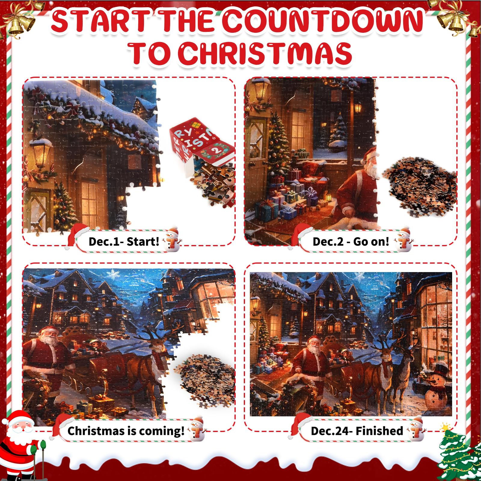 Calendario Dell'Avvento 2024 Puzzle Di Natale: 1008 Pezzi, 69,8x50 Cm, Conto Alla Rovescia Per Adulti E Bambini, Idea Regalo Famiglia. - 2