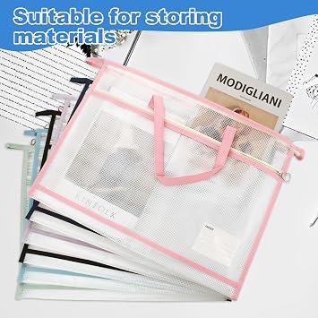 6 Pack A3 Project Bag for Quilting Craft Storage for Quilters, Clear Mesh Sewing Bag with Zipper Handles & Pockets, Tote Needlepoint Bags for Quilting Knitting Stitching Artworks Embroidery