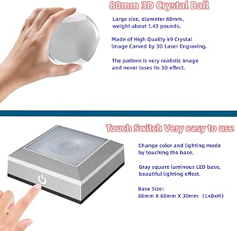 Axolotl Crystal Ball Lamp,3.15 inch 3D Axolotl Crystal Ball Night Light with LED Colorful Lighting Touch Base,Desk Axolotl Lamp Gift for Friends (Axolotl D)