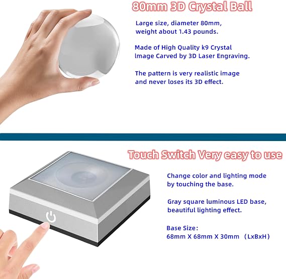 Axolotl Crystal Ball Lamp,3.15 inch 3D Axolotl Crystal Ball Night Light with LED Colorful Lighting Touch Base,Desk Axolotl Lamp Gift for Friends (Axolotl D)