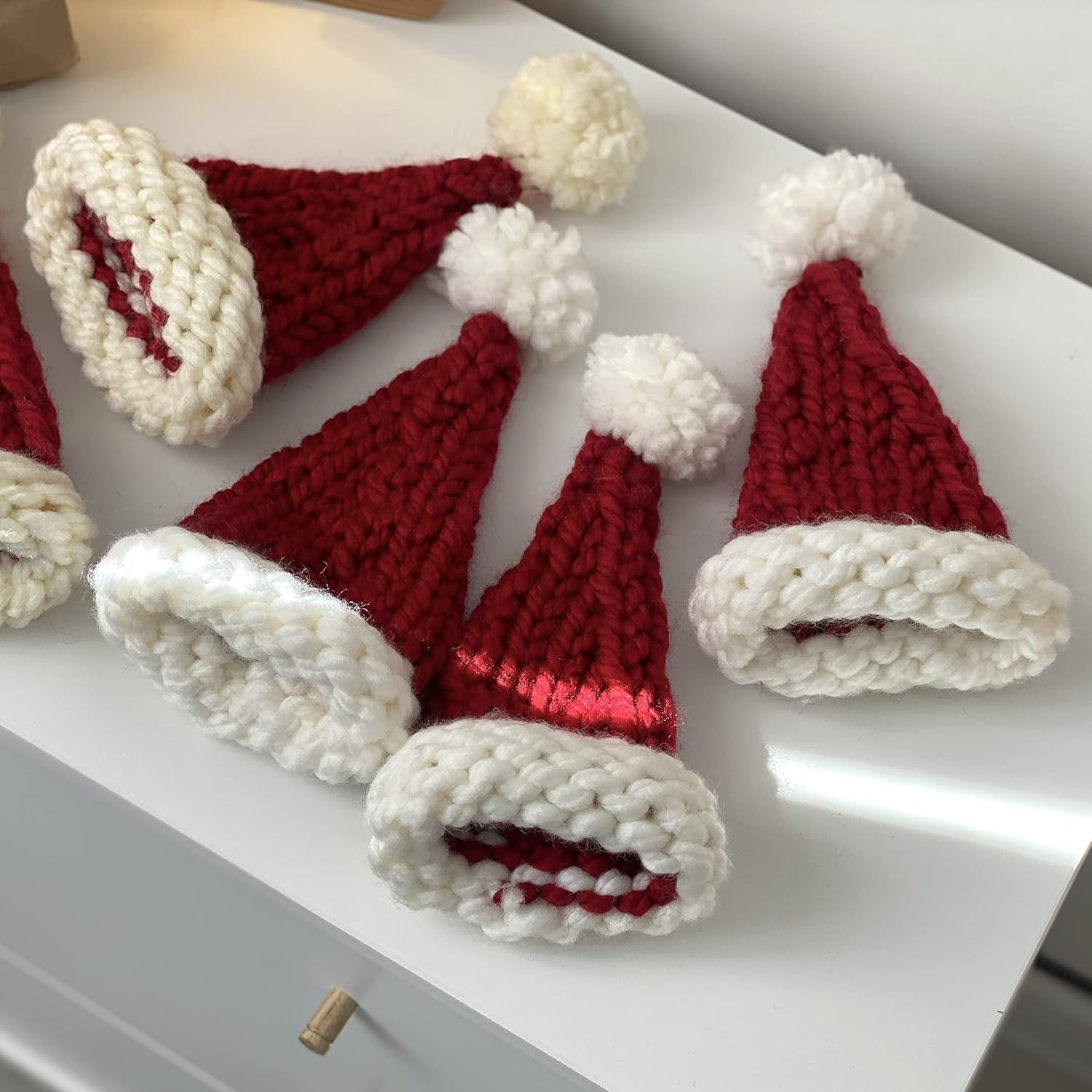 Christmas Tree Topper – Chunky Knit Red Santa Hat – Soft Handmade Holiday Decoration – Cozy Xmas Tree Hat by Anzy Home - Image 9