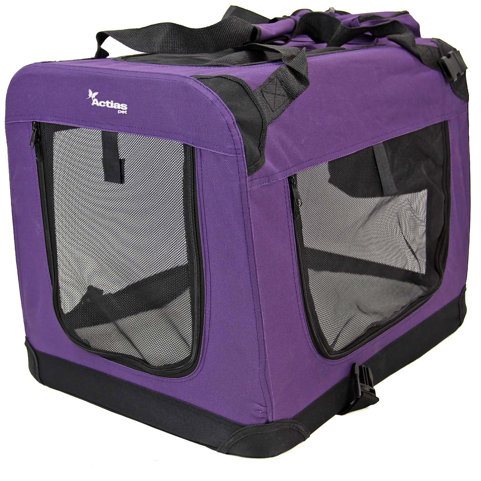 Actiaspet Fabric Pet Carrier Crate – Soft-Sided Travel Kennel for Dogs, Cats & Puppies – Foldable with Faux Sheepskin Bed, Mesh Windows, Treat Bag
