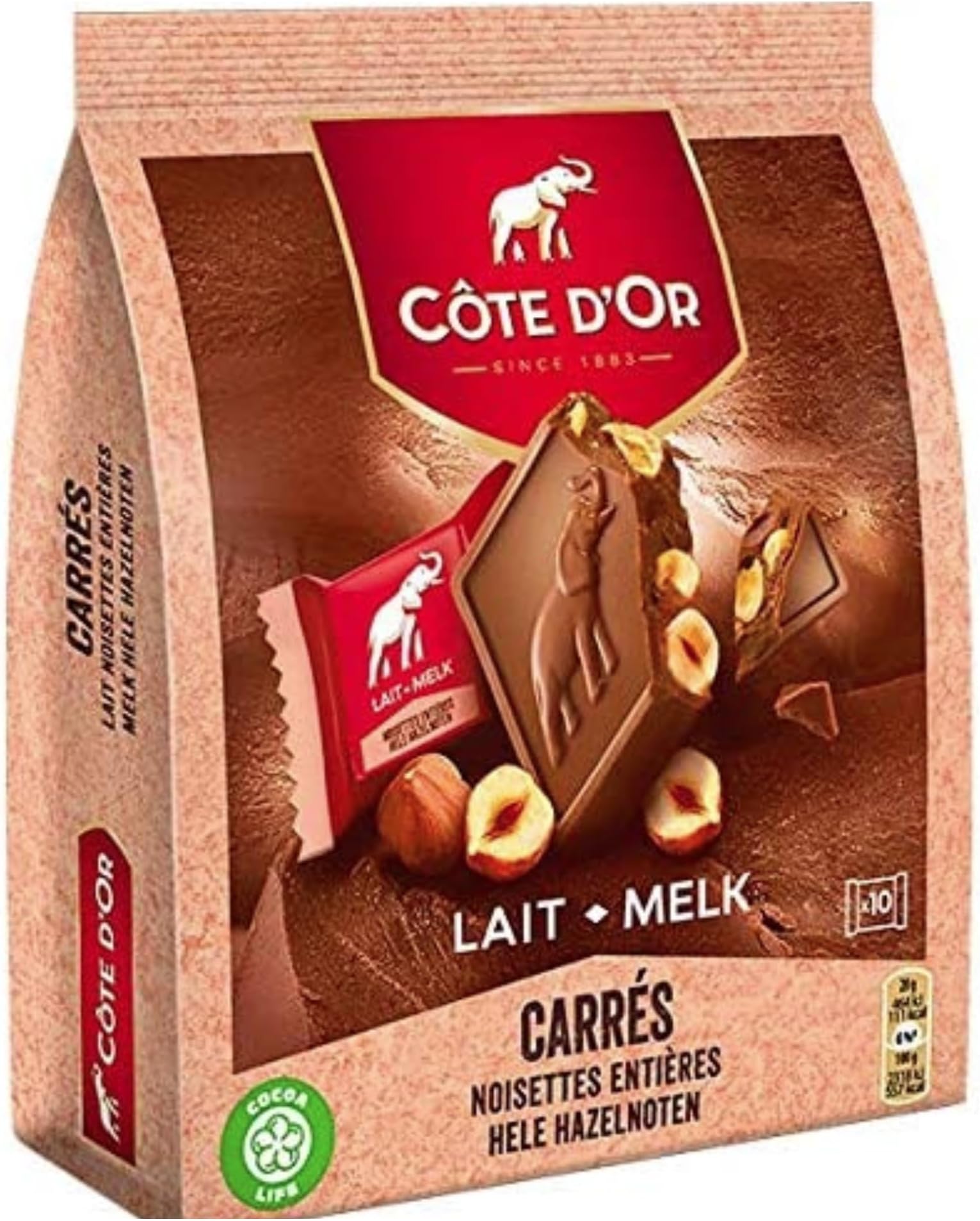 Cote Dor Milk Bloks | Carres of belgian chocolate with whole Hazelnuts. Chocolate gift for any chocolate lover | Comes with SAMASIA Bookmark