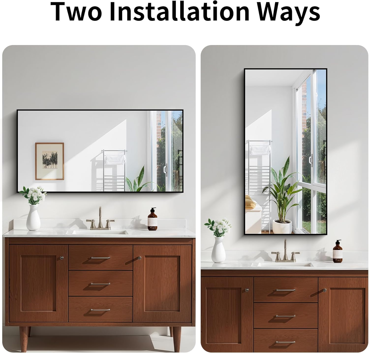 KOCUUY Black Bathroom Mirror, 24x48 Inch Rectangle Mirror for Over Sink, Modern Decorative Wall Mirror for Bedroom Living Room Bathroom, Hang Horizontal/Vertical