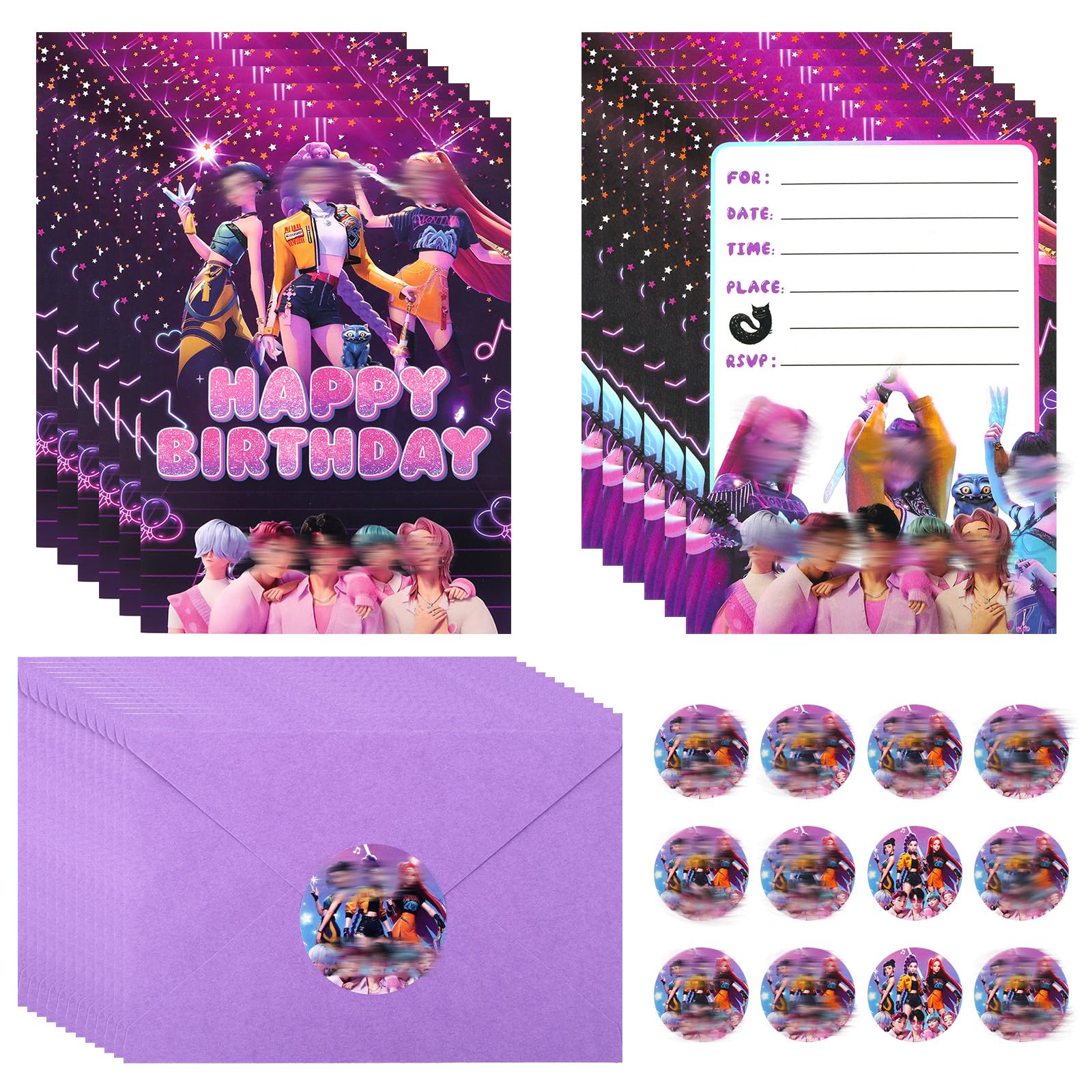 12PCS Party Invitations Kids, Dem-on Party Invites Cards,Cartoon Movie Theme Invitations with Envelopes and Stickers, Birthday Cards for Kids