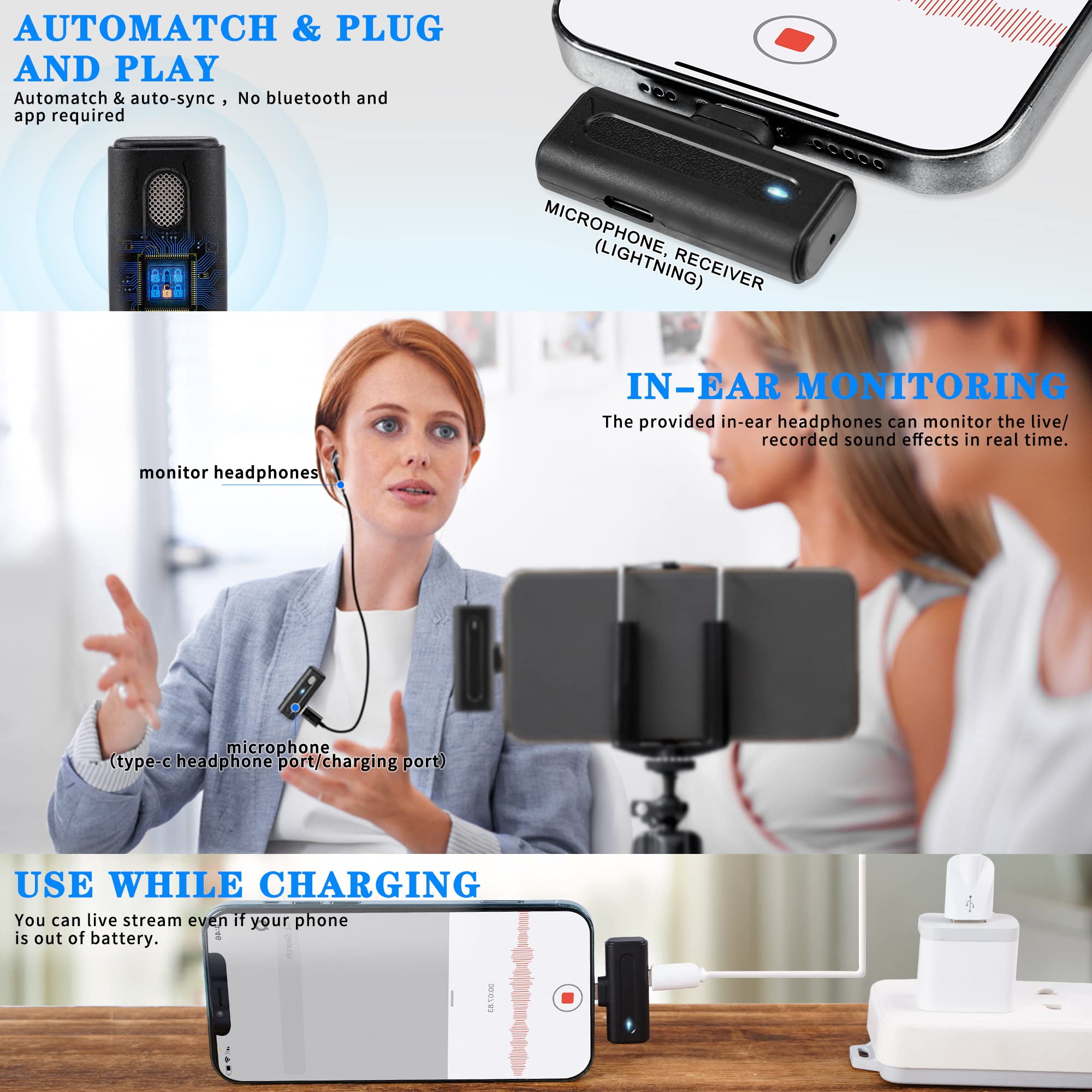 ALLWIN Lavalier Mikrofon, Mini Wireless Noise Cancelling Mikrofon Funk mit Ladetasche, Plug and Play - Ansteckmikrofon für YouTube Facebook TikTok Livestream Vlog Aufnahme, Keine App/Bluetooth