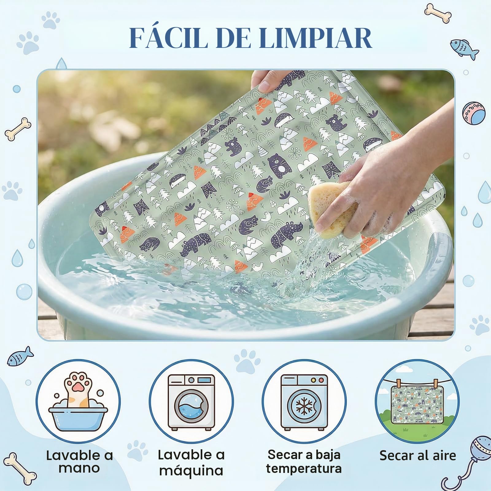 Ninonly Manta Refrescante para Perros 50x65cm Alfombrilla Refrigerante para Perros y Gatos Tapete de Enfriamiento en Gel No Tóxico Auto-Enfriable Impermeable para Cama, Coche Diseño de Animales