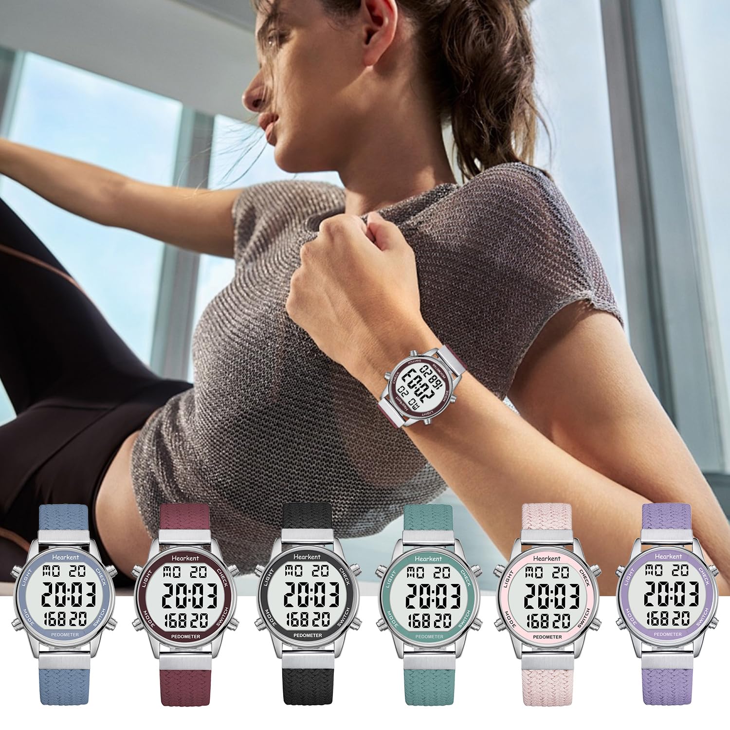 Hearkent Schrittzähler-Uhr für Damen, Schritt-Tracker mit Kalorienzähler, nicht Bluetooth, 30 m wasserdicht, LCD-Display mit großer Zahlenanzeige, Armbanduhr für Spaziergänge und tägliche Aktivitäten