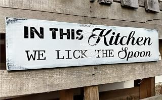 In This Kitchen We Lick The Spoon Sign 6x18 Inch, Farmhouse Kitchen Decor for Wall, Vintage Funny Rustic Kitchen Decor Wall Signs, Rustic Kitchen Signs
