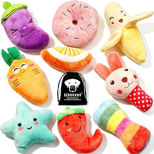 SZKOKUHO 9 Pack Small Dogs Puppy Squeaky Dog Toys,Cute Variety Colors Designs to Bite Anytime, for Small Dogs