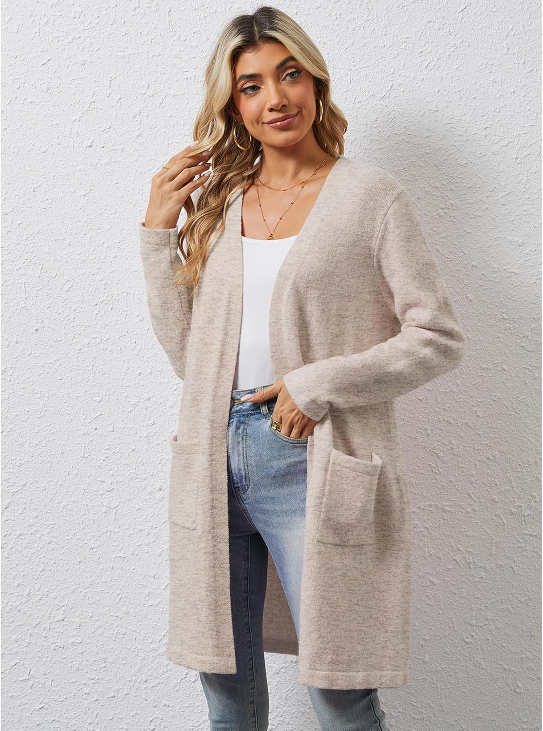 LILBETTER Women's Casual Open Front Cardigan Long Knitted Sweaters with Pockets - Image 3